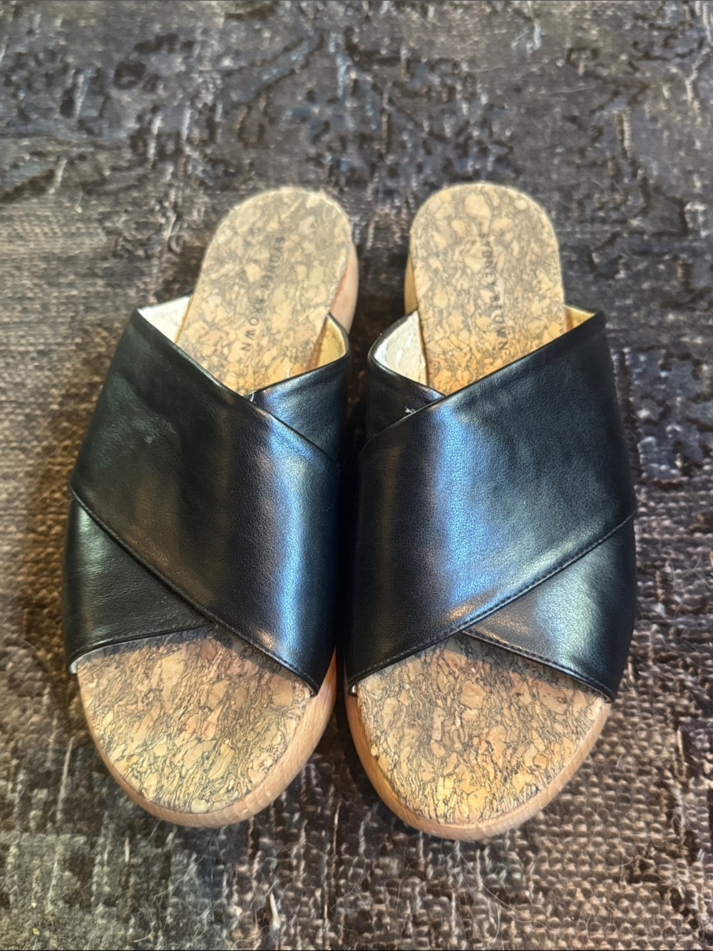 Sydney Brown Black Crisscross Wedge Slide Sandals